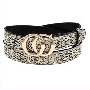 ‼️ LAST ONE! ‼️Beige Snake Print Belt with Gold Double Ring Buckle